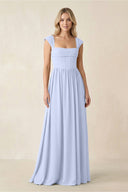 Cap Sleeve Corset A - Line Chiffon Bridesmaid Dress in Ice - KissProm Bridesmaid Dresses