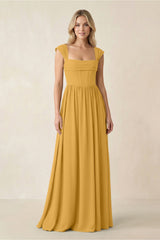 Cap Sleeve Corset A - Line Chiffon Bridesmaid Dress in Marigold - KissProm Bridesmaid Dresses