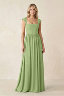 Cap Sleeve Corset A - Line Chiffon Bridesmaid Dress in Matcha - KissProm Bridesmaid Dresses