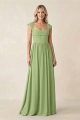Cap Sleeve Corset A - Line Chiffon Bridesmaid Dress in Matcha - KissProm Bridesmaid Dresses