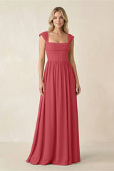 Cap Sleeve Corset A - Line Chiffon Bridesmaid Dress in Merlot - KissProm Bridesmaid Dresses