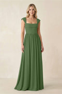 Cap Sleeve Corset A - Line Chiffon Bridesmaid Dress in Moss - KissProm Bridesmaid Dresses