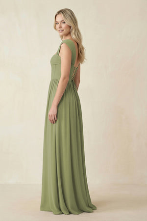 Cap Sleeve Corset A - Line Chiffon Bridesmaid Dress in Moss Green - KissProm Bridesmaid Dresses