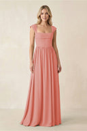 Cap Sleeve Corset A - Line Chiffon Bridesmaid Dress in Mulberry - KissProm Bridesmaid Dresses