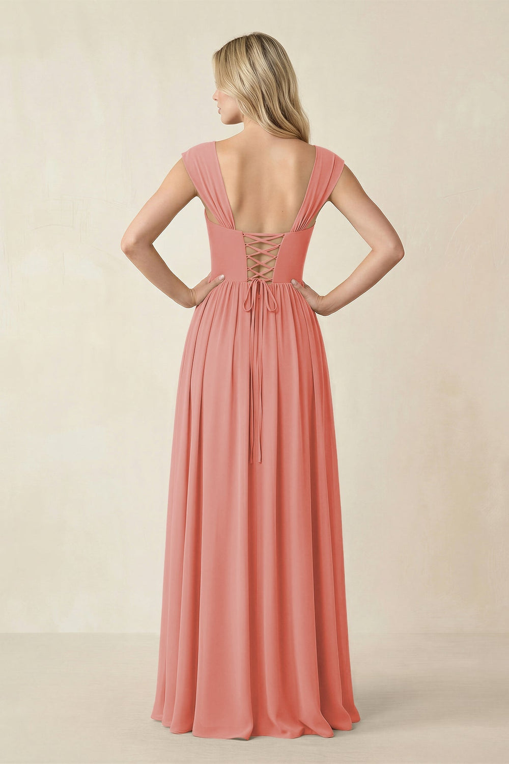 Cap Sleeve Corset A - Line Chiffon Bridesmaid Dress in Mulberry - KissProm Bridesmaid Dresses