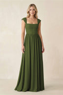 Cap Sleeve Corset A - Line Chiffon Bridesmaid Dress in Olive - KissProm Bridesmaid Dresses