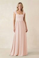 Cap Sleeve Corset A - Line Chiffon Bridesmaid Dress in Pale Blush - KissProm Bridesmaid Dresses