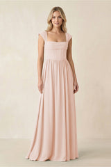 Cap Sleeve Corset A - Line Chiffon Bridesmaid Dress in Pale Blush - KissProm Bridesmaid Dresses