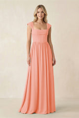 Cap Sleeve Corset A - Line Chiffon Bridesmaid Dress in Rosette - KissProm Bridesmaid Dresses