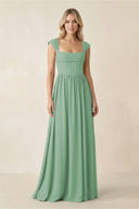 Cap Sleeve Corset A - Line Chiffon Bridesmaid Dress in Sea Glass - KissProm Bridesmaid Dresses