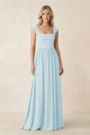 Cap Sleeve Corset A - Line Chiffon Bridesmaid Dress in Sky Blue - KissProm Bridesmaid Dresses