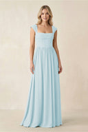 Cap Sleeve Corset A - Line Chiffon Bridesmaid Dress in Sky Blue - KissProm Bridesmaid Dresses