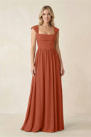Cap Sleeve Corset A - Line Chiffon Bridesmaid Dress in Spice - KissProm Bridesmaid Dresses