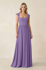 Cap Sleeve Corset A - Line Chiffon Bridesmaid Dress in Tahiti - KissProm Bridesmaid Dresses