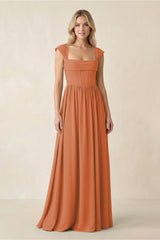 Cap Sleeve Corset A - Line Chiffon Bridesmaid Dress in Terracotta - KissProm Bridesmaid Dresses
