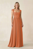 Cap Sleeve Corset A - Line Chiffon Bridesmaid Dress in Terracotta - KissProm Bridesmaid Dresses