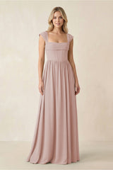 Cap Sleeve Corset A - Line Chiffon Bridesmaid Dress in Toffee - KissProm Bridesmaid Dresses
