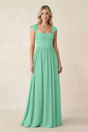 Cap Sleeve Corset A - Line Chiffon Bridesmaid Dress in Turquoise - KissProm Bridesmaid Dresses