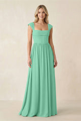 Cap Sleeve Corset A - Line Chiffon Bridesmaid Dress in Turquoise - KissProm Bridesmaid Dresses