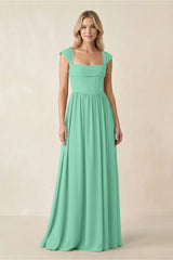 Cap Sleeve Corset A - Line Chiffon Bridesmaid Dress in Turquoise - KissProm Bridesmaid Dresses