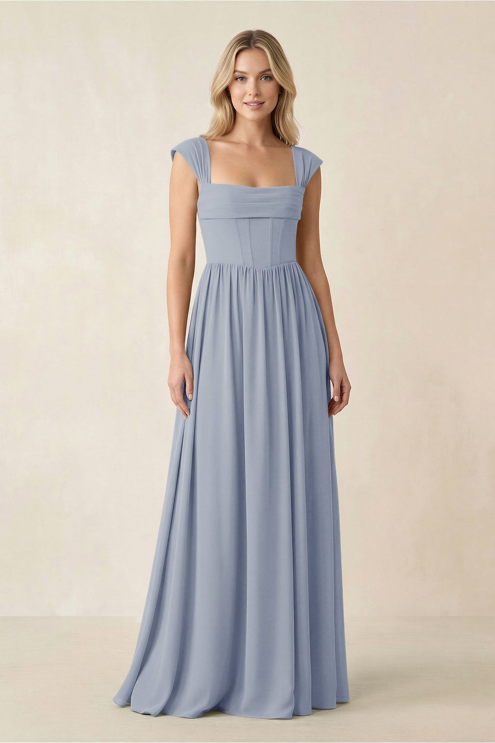 Cap Sleeve Corset A - Line Chiffon Bridesmaid Dress in Twilight - KissProm Bridesmaid Dresses