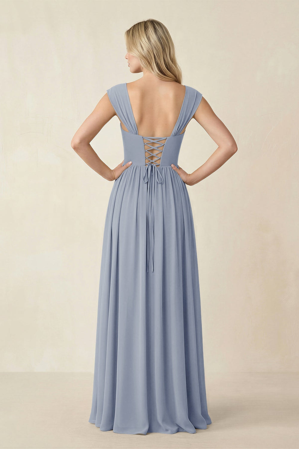 Cap Sleeve Corset A - Line Chiffon Bridesmaid Dress in Twilight - KissProm Bridesmaid Dresses