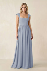 Cap Sleeve Corset A - Line Chiffon Bridesmaid Dress in Twilight - KissProm Bridesmaid Dresses