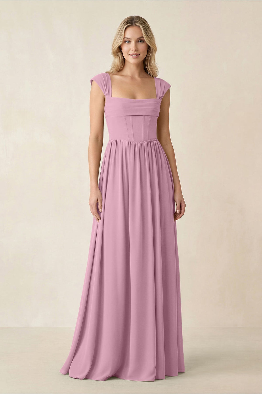 Cap Sleeve Corset A - Line Chiffon Bridesmaid Dress in Vintage Mauve - KissProm Bridesmaid Dresses
