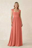 Cap Sleeve Corset A - Line Chiffon Bridesmaid Dress in Wild Rose - KissProm Bridesmaid Dresses