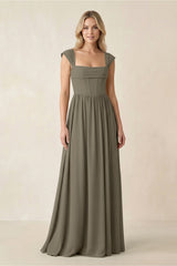 Cap Sleeve Corset A - Line Chiffon Bridesmaid Dress in Willow Green - KissProm Bridesmaid Dresses