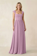 Cap Sleeve Corset A - Line Chiffon Bridesmaid Dress in Wisteria - KissProm Bridesmaid Dresses