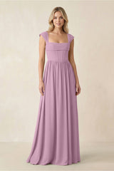 Cap Sleeve Corset A - Line Chiffon Bridesmaid Dress in Wisteria - KissProm Bridesmaid Dresses