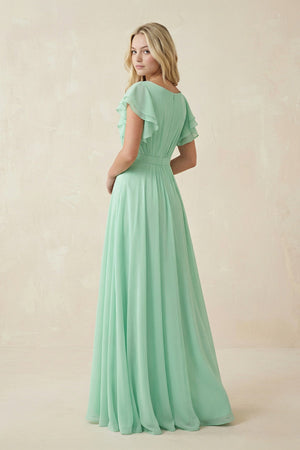 Cap Sleeve Ruffled A - Line Chiffon Bridesmaid Dress - KissProm Bridesmaid Dresses