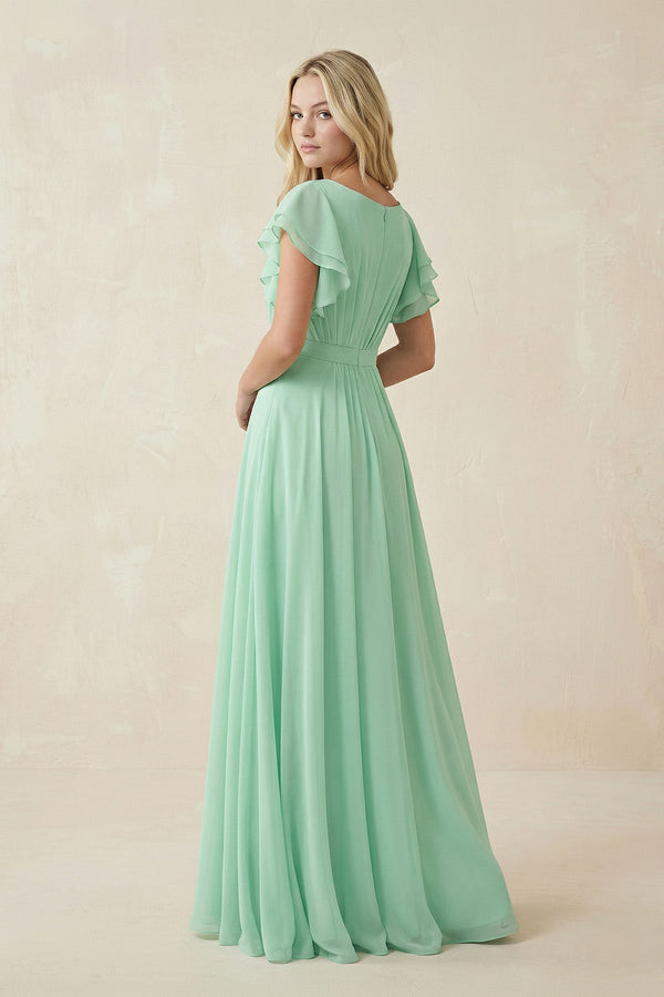 Cap Sleeve Ruffled A - Line Chiffon Bridesmaid Dress - KissProm Bridesmaid Dresses