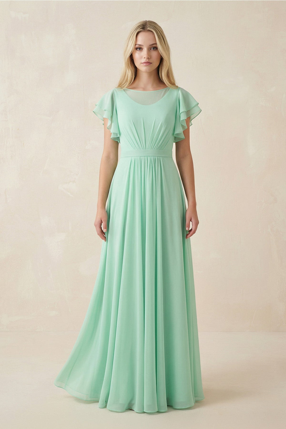 Cap Sleeve Ruffled A - Line Chiffon Bridesmaid Dress - KissProm Bridesmaid Dresses
