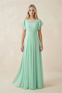Cap Sleeve Ruffled A - Line Chiffon Bridesmaid Dress - KissProm Bridesmaid Dresses