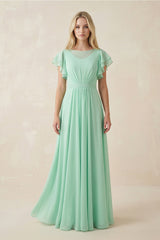 Cap Sleeve Ruffled A - Line Chiffon Bridesmaid Dress - KissProm Bridesmaid Dresses