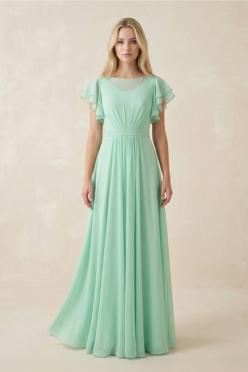 Cap Sleeve Ruffled A - Line Chiffon Bridesmaid Dress - KissProm Bridesmaid Dresses