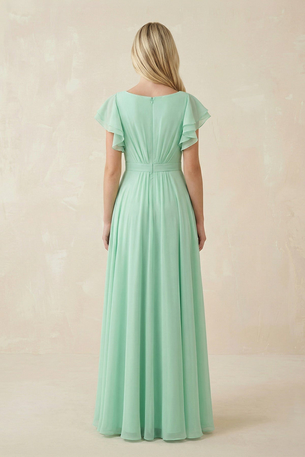 Cap Sleeve Ruffled A - Line Chiffon Bridesmaid Dress - KissProm Bridesmaid Dresses