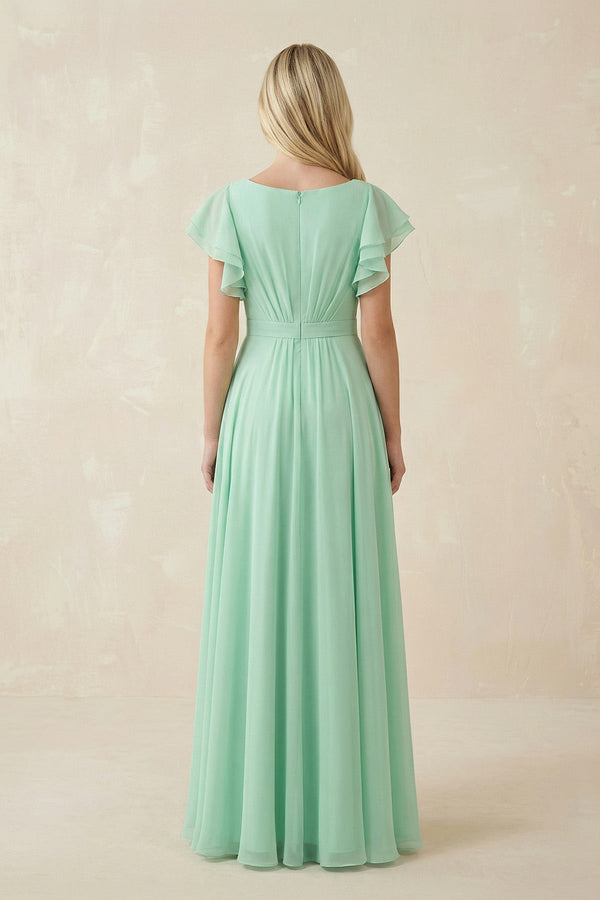 Cap Sleeve Ruffled A - Line Chiffon Bridesmaid Dress - KissProm Bridesmaid Dresses