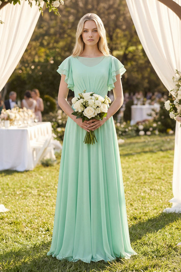 Cap Sleeve Ruffled A - Line Chiffon Bridesmaid Dress - KissProm Bridesmaid Dresses