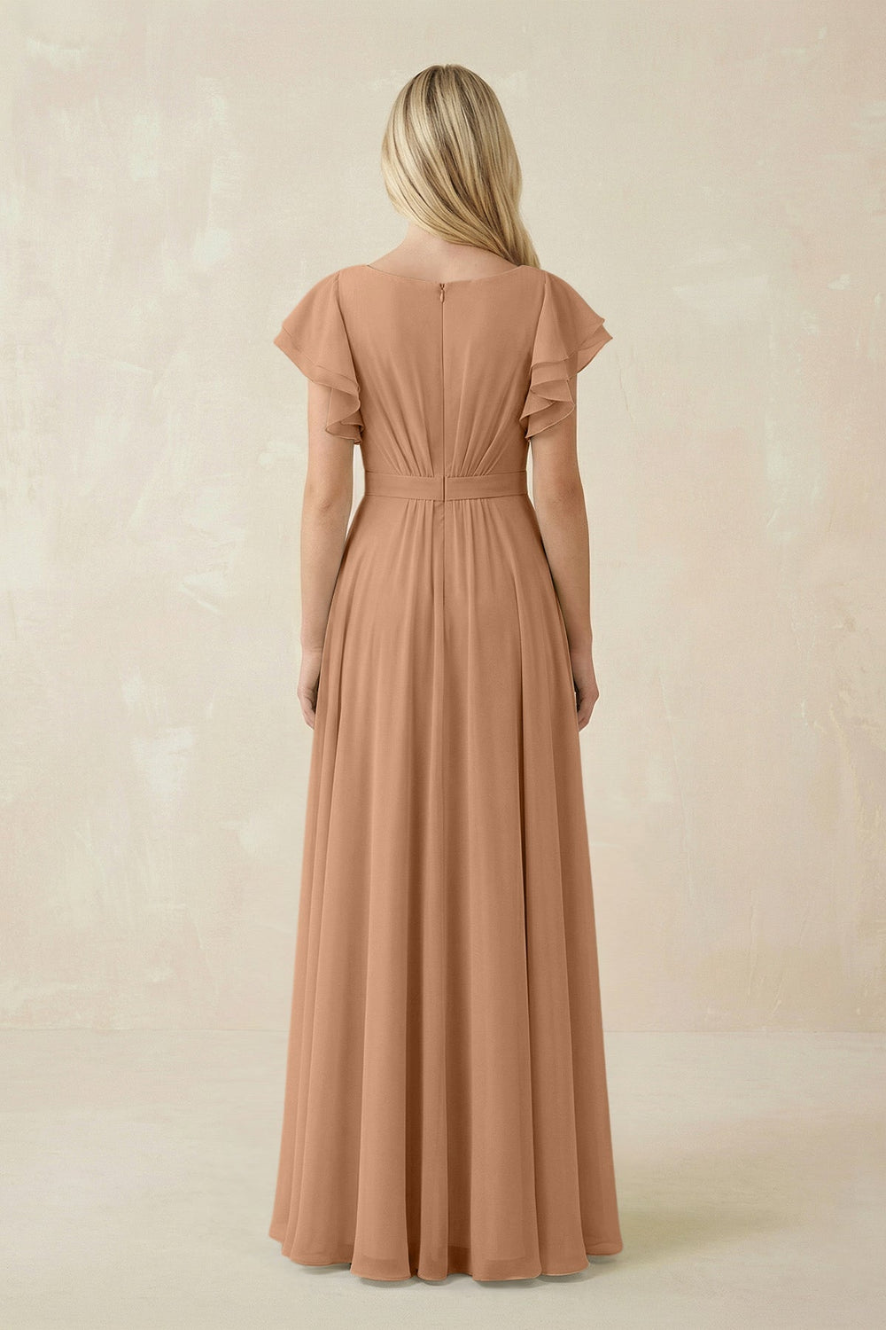 Cap Sleeve Ruffled A - Line Chiffon Bridesmaid Dress in Bronzer - KissProm Bridesmaid Dresses