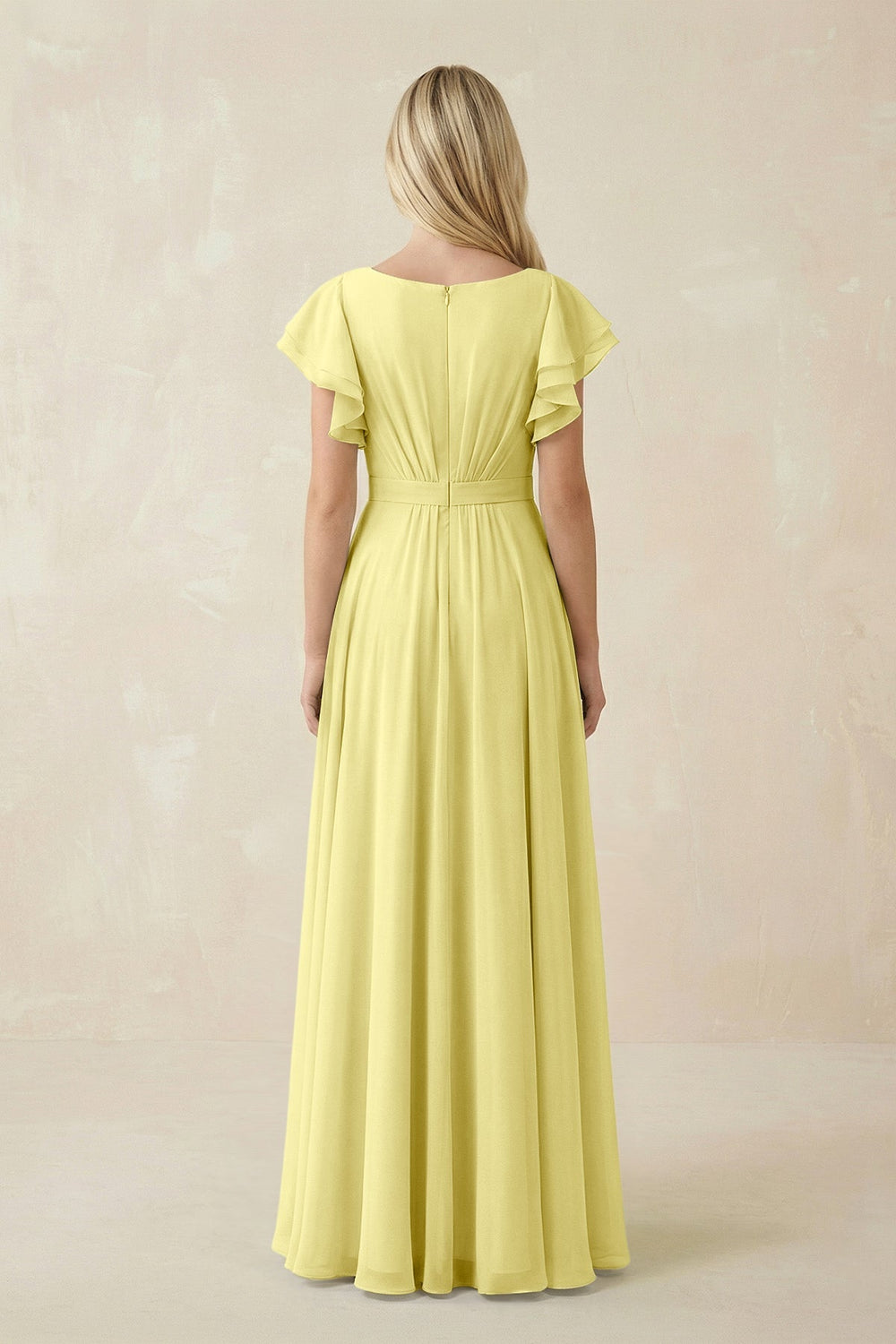 Cap Sleeve Ruffled A - Line Chiffon Bridesmaid Dress in Buttercup - KissProm Bridesmaid Dresses