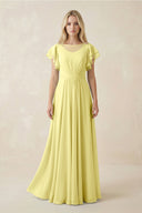 Cap Sleeve Ruffled A - Line Chiffon Bridesmaid Dress in Buttercup - KissProm Bridesmaid Dresses