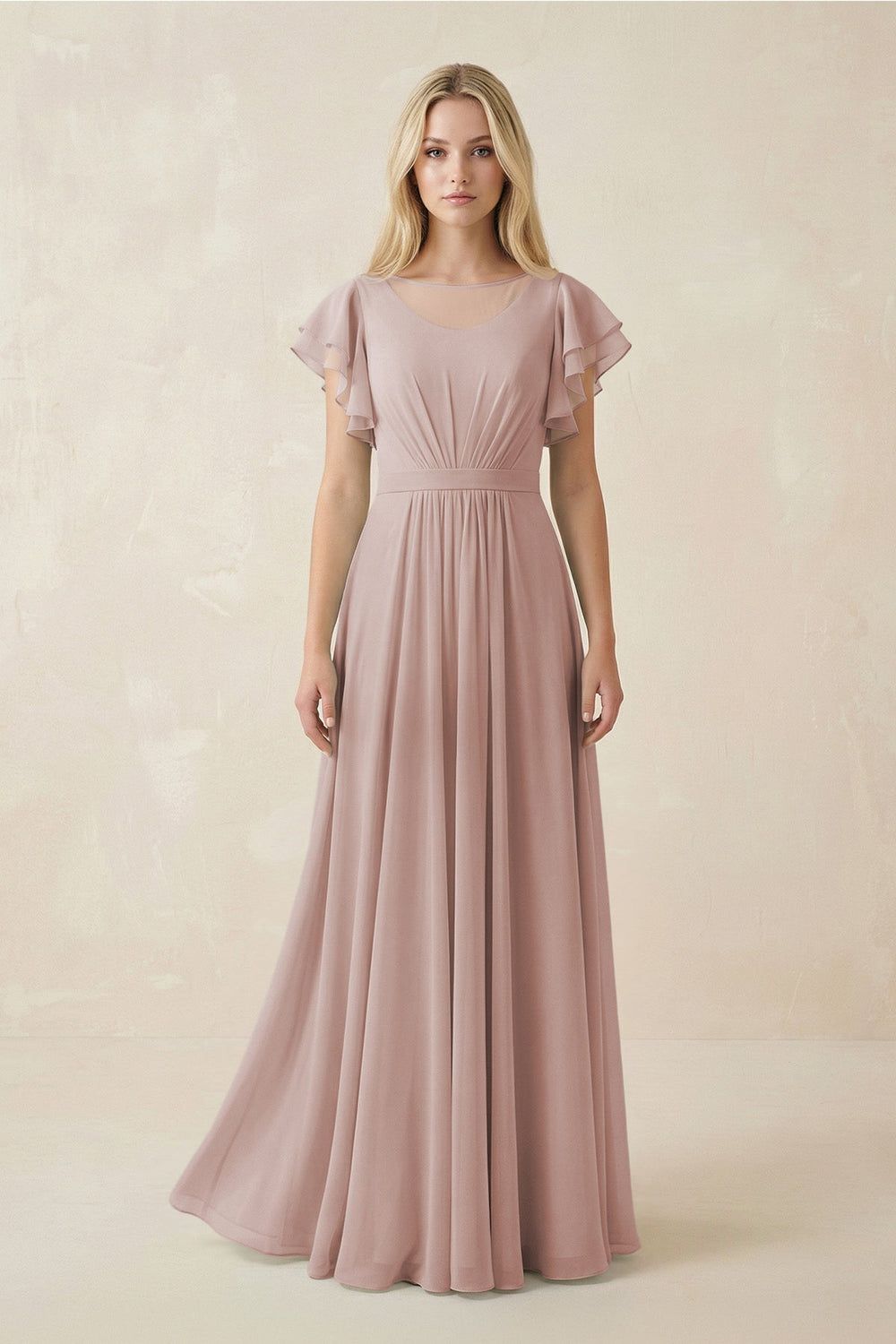 Cap Sleeve Ruffled A - Line Chiffon Bridesmaid Dress in c - KissProm Bridesmaid Dresses