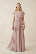 Cap Sleeve Ruffled A - Line Chiffon Bridesmaid Dress in c - KissProm Bridesmaid Dresses
