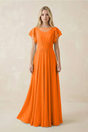 Cap Sleeve Ruffled A - Line Chiffon Bridesmaid Dress in Cinnamon - KissProm Bridesmaid Dresses