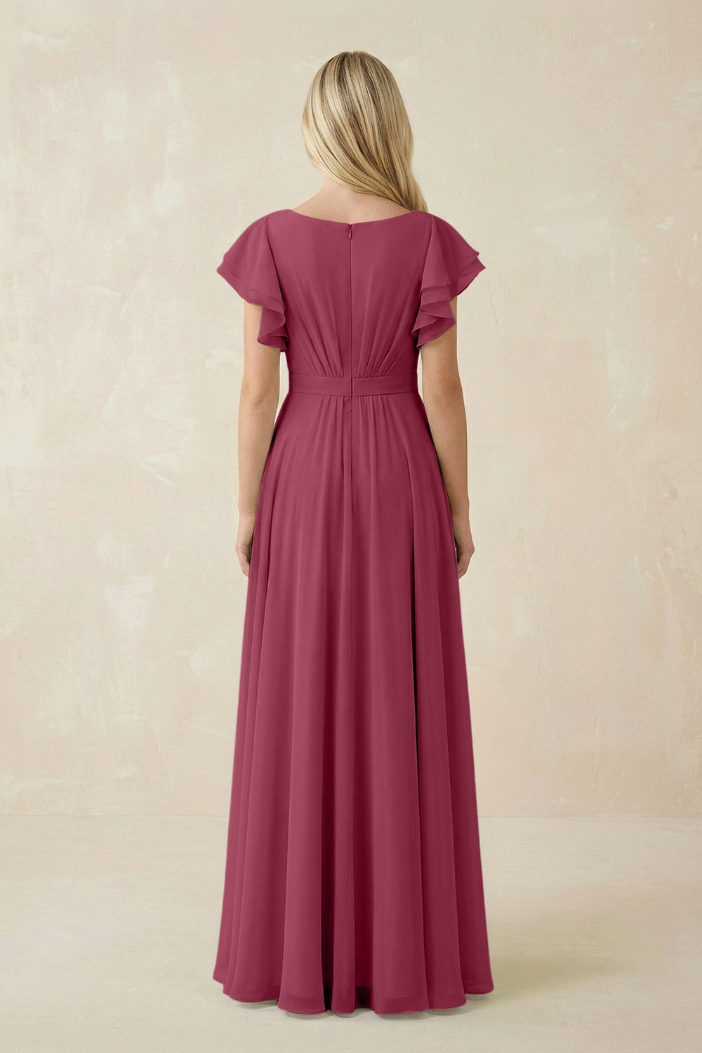 Cap Sleeve Ruffled A - Line Chiffon Bridesmaid Dress in Desert Rose - KissProm Bridesmaid Dresses