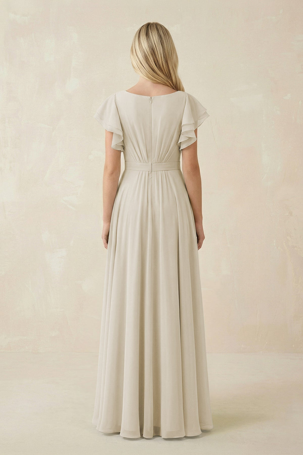 Cap Sleeve Ruffled A - Line Chiffon Bridesmaid Dress in Dove Gray - KissProm Bridesmaid Dresses