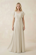 Cap Sleeve Ruffled A - Line Chiffon Bridesmaid Dress in Dove Gray - KissProm Bridesmaid Dresses